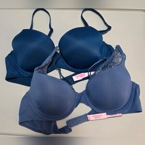 Set of TWO bras: Victoria's Secret & Pink 34B blue underwire